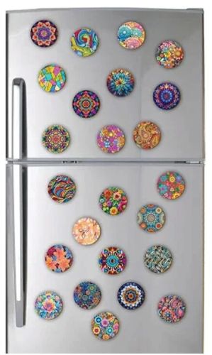 Mandala Wooden Fridge Magnet, Shape : Round for Decorative