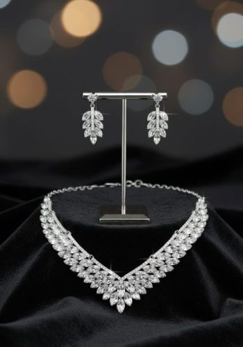 Artificial American Diamond Marquise Necklace Set, Gender : Women