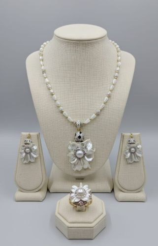 Anant Jewellery Alloy Artificial Pearl Blossom Statement Necklace Set