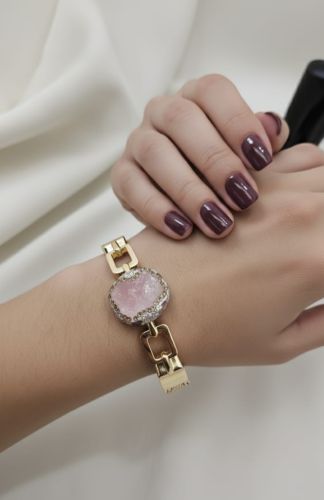 Metal Alloy Artificial Pink Glow Diamond Adjustable Bracelet