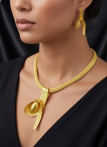 Metal Alloy Brushed Gold Finish Sculptural Knot Necklace