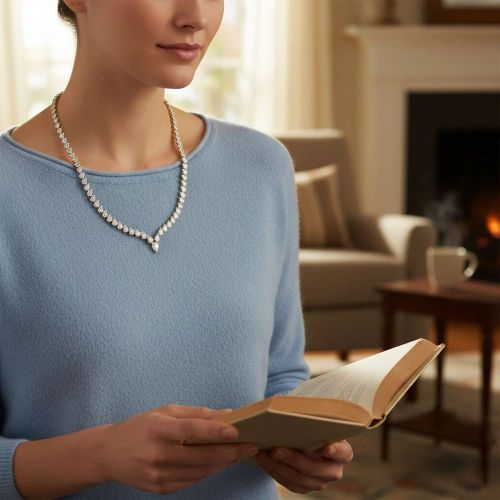 18K Gold Dana Tennis Necklace, Color : Golden, Length : 16 Inches