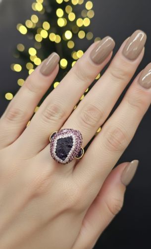 Irregular Natural Black Stone Cocktail Ring