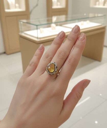 Oversized Yellow Crystal Statement Ring, Brand Name : Anant Jewellery