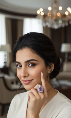 Rough Violet Stone Statement Ring, Color : Purple