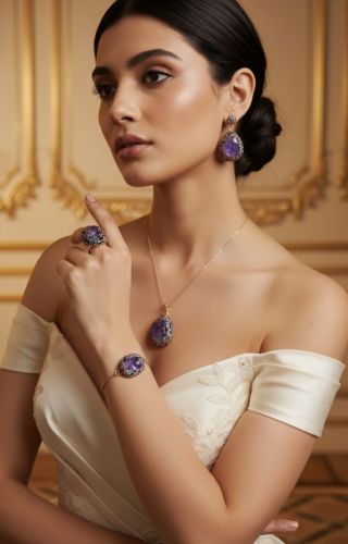 Royal Purple Artificial Gemstone Pendent Set