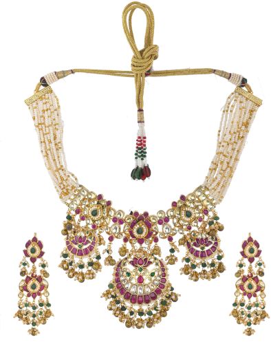 Ahamdabadi Kundan Bridal Jewellery Set with Matching Earrings for Women