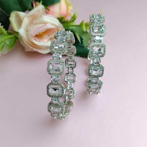 Cubic Zirconia Minimal Silver-Tone Cz Bangles, Brand Name : NIPSTec