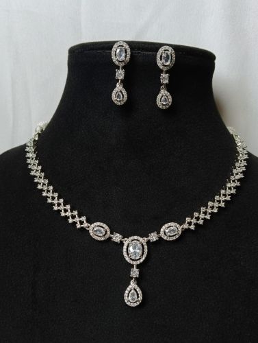 Cubic Zirconia Silver-Tone AD Necklace & Earring Set