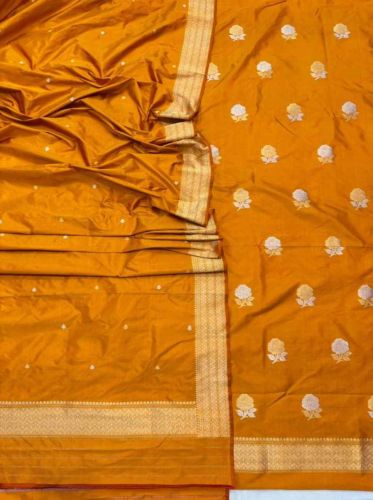 3 Piece Golden Banarasi Weaving Pure Katan Silk Suit