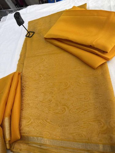 Banarasi Pure Georgette Silk Suit, Color : Golden Yellow