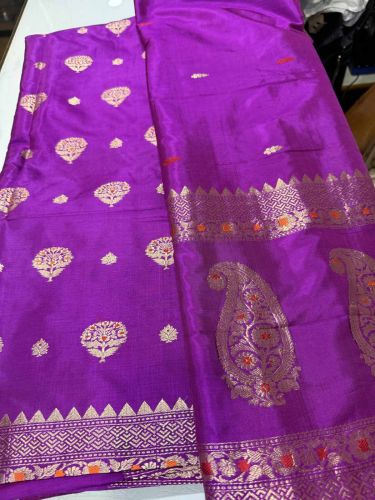 Banarasi Weaving Pure Katan Silk Suit, Color : Purple