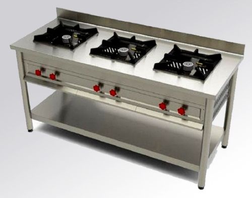 Stainless Steel AISI-304 Three Burner Range for Commercial Kitchen