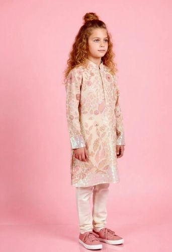 Boys Blush Peach Embroidered Kurta Set