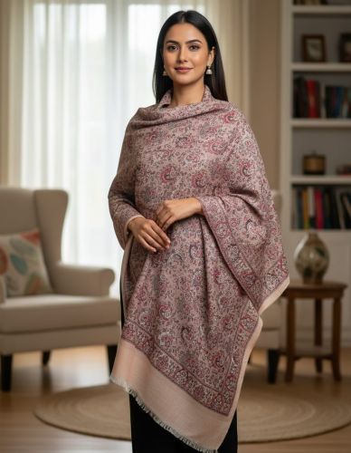 Embroidered Fine Wool Jamawar Shawl, Color : Multicolor 40x80 Inch
