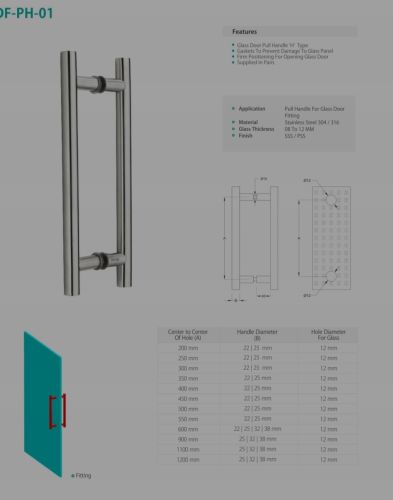 Polished Stainless Steel Glass Door Handles 200mm to1200mm