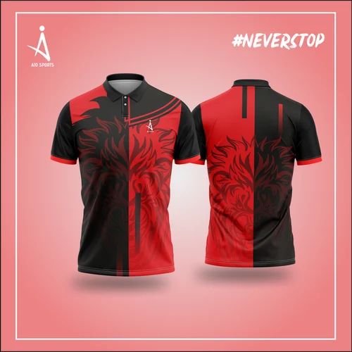 Mens Polyester Red and Black Sports T Shirt