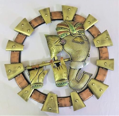 Polished Metal Ganesha Wall Frame, Color : Multi Color 48L X 6W Cm
