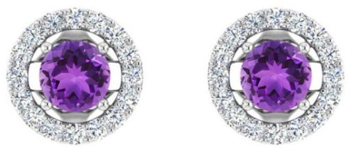 Plain Polished Amethyst And White Topaz Stud Earring Modern