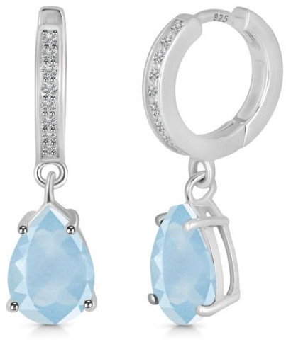 Plain Polished Aquamarine And White Topaz Gemstone Earring Modern