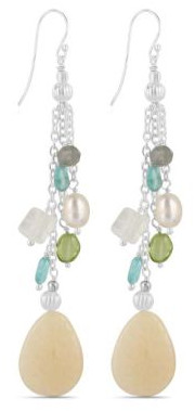 Polished 925 Sterling Silver Ladies Yellow Aragonite Beaded Earring