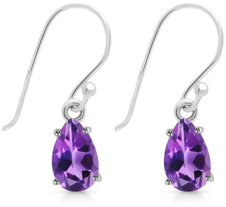 Plain Polished Sterling Silver Purple Amethyst Earring Party Wear