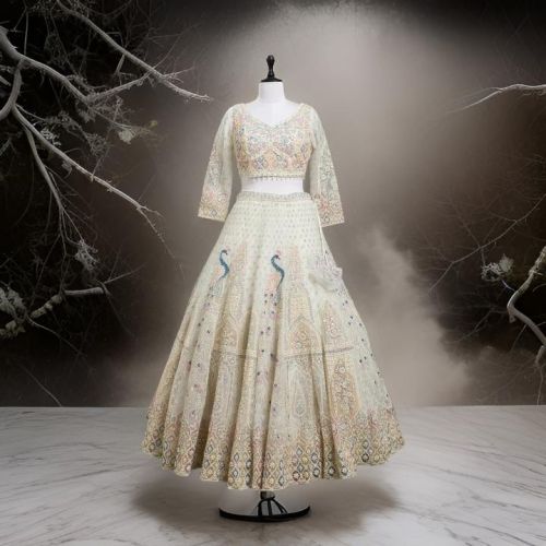 Georgette Net Lehenga Choli Set, Color : Multicolors, White