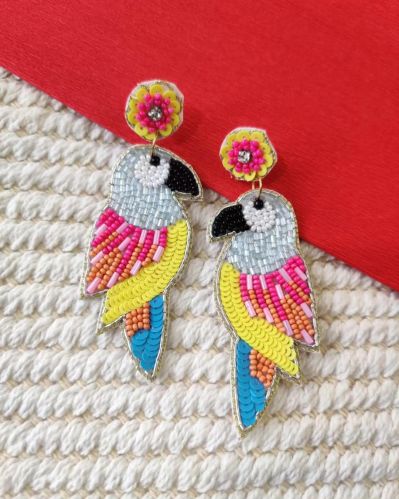 Colourful Beaded Bird Earrings Modern, Packaging Type : Velvet Box