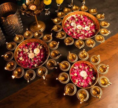 Krafts Inn Powder Coating Iron Diya Urli, Color : Golden 12