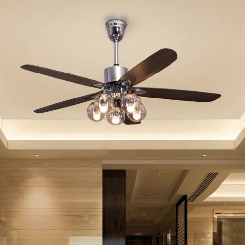 Chrome Finish Metal Body, Walnut Finish ABS Blades) Chandelier Ceiling Fan
