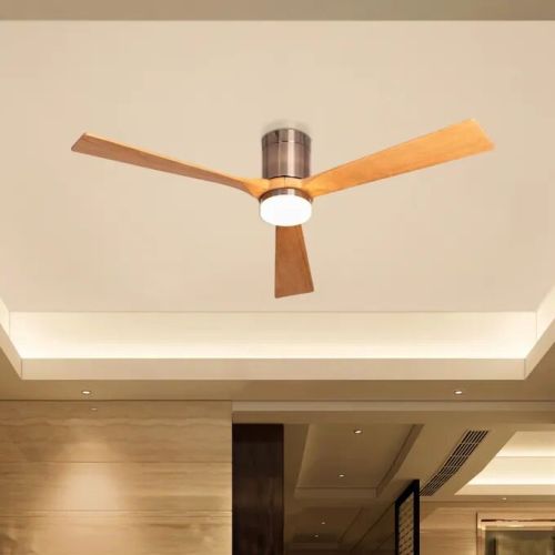 Chrome Finish Maple Finish Solid Wood Blades LED Remote Control Ceiling Fan