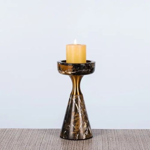 On The Spot (large, Brown/gold) Marble Candle Holder