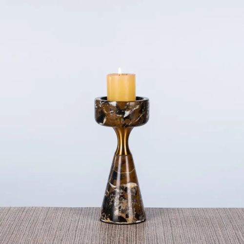 On The Spot (small, Brown/gold) Marble Candle Holder