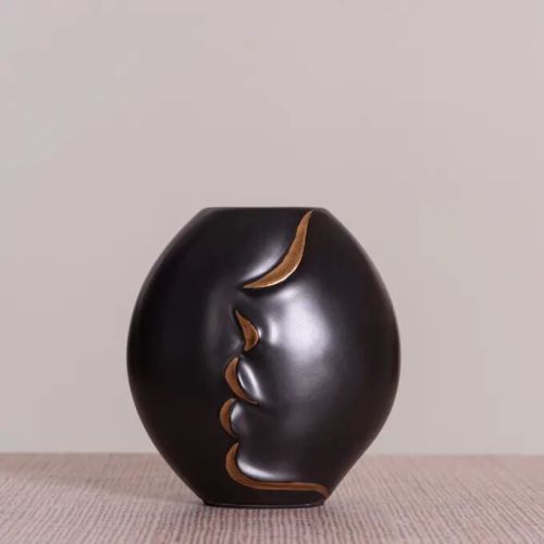 Walk On The Bright Side (round, Black, Gold) Ceramic Vase