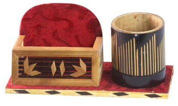 Bamboo Pen Stand & Card Holder – Handcrafted Eco-friendly Organizer