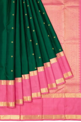 Green Kanchipuram Silk Women Saree With Kuttu Border