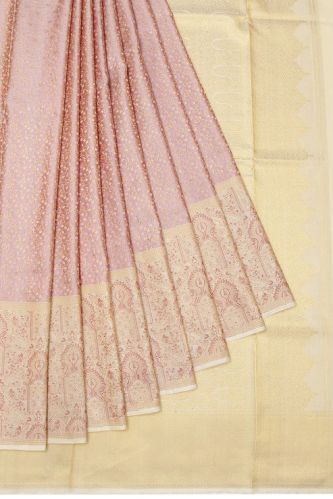 Onion Pink Kanchipuram Silk Women Saree With Beige Gold Zari Brocade Design
