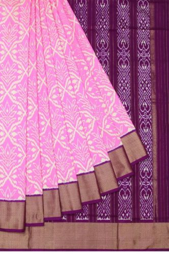 Pink Ikat Women Silk Saree With Pink Blouse