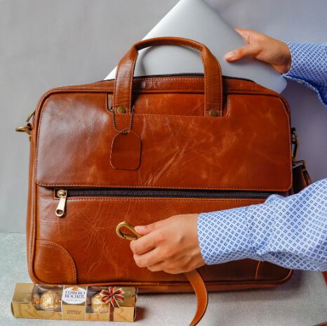 Genuine Leather Laptop Bag + Chocolate