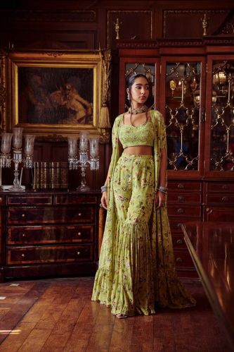 Reyhana Gharara Set, Color : Pista Green