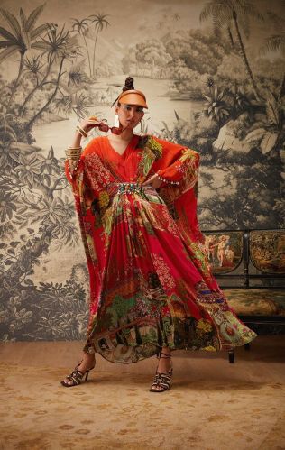 Crepe Women Aamna Kaftan, Color : Orange/multicolour