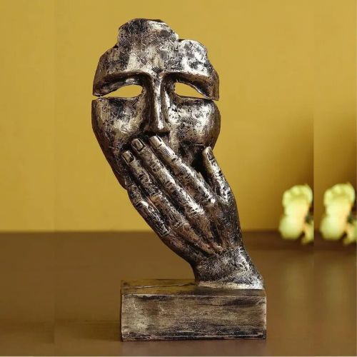 Antique Human Face Sculpture Art With Hand On Face Statue