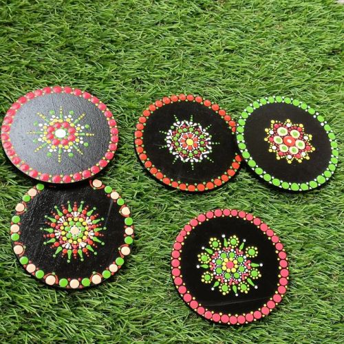 Hand- Painted Mandala Coasters - Set Of 5