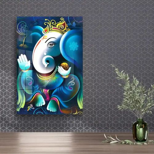 Lord Ganesha On Decorative Background Acrylic Wall Art