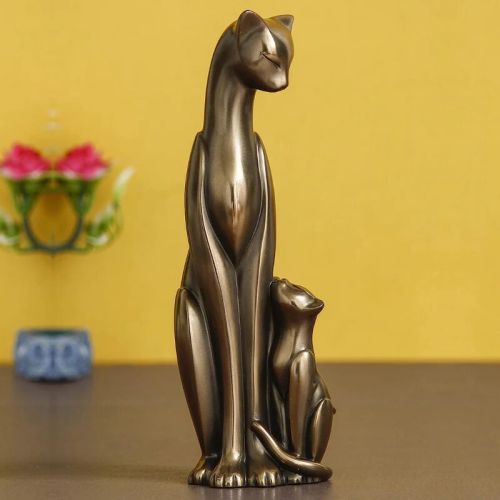 Mother Cat With Child Statue Resin Decorative Showpiece