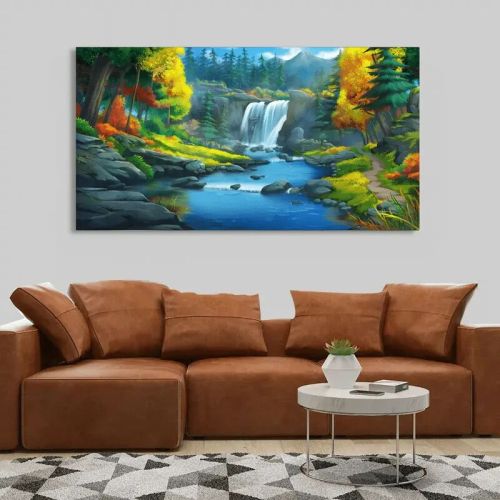 Nature Scenery Waterfall In Forest Modern Canvas Wall Paper