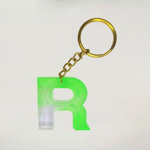 Stylish Transparent Green Resin Keychains With Stunning R Initials