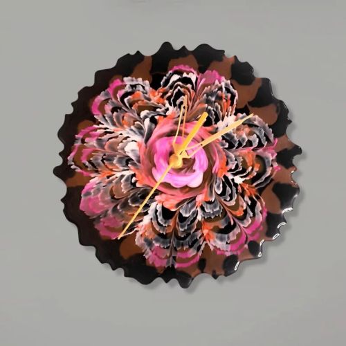 Table Clock With 3D Flower and Agate Design