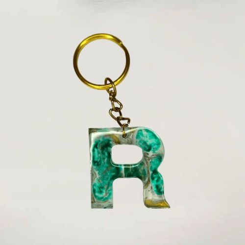 Trendy Geode Resin Keychains With Beautiful R Initials