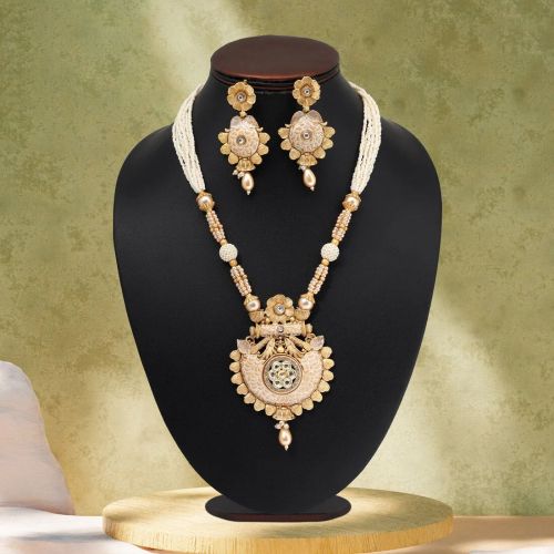Gold Color Matte Gold Meenakari Necklace Set (MKN615GLD)